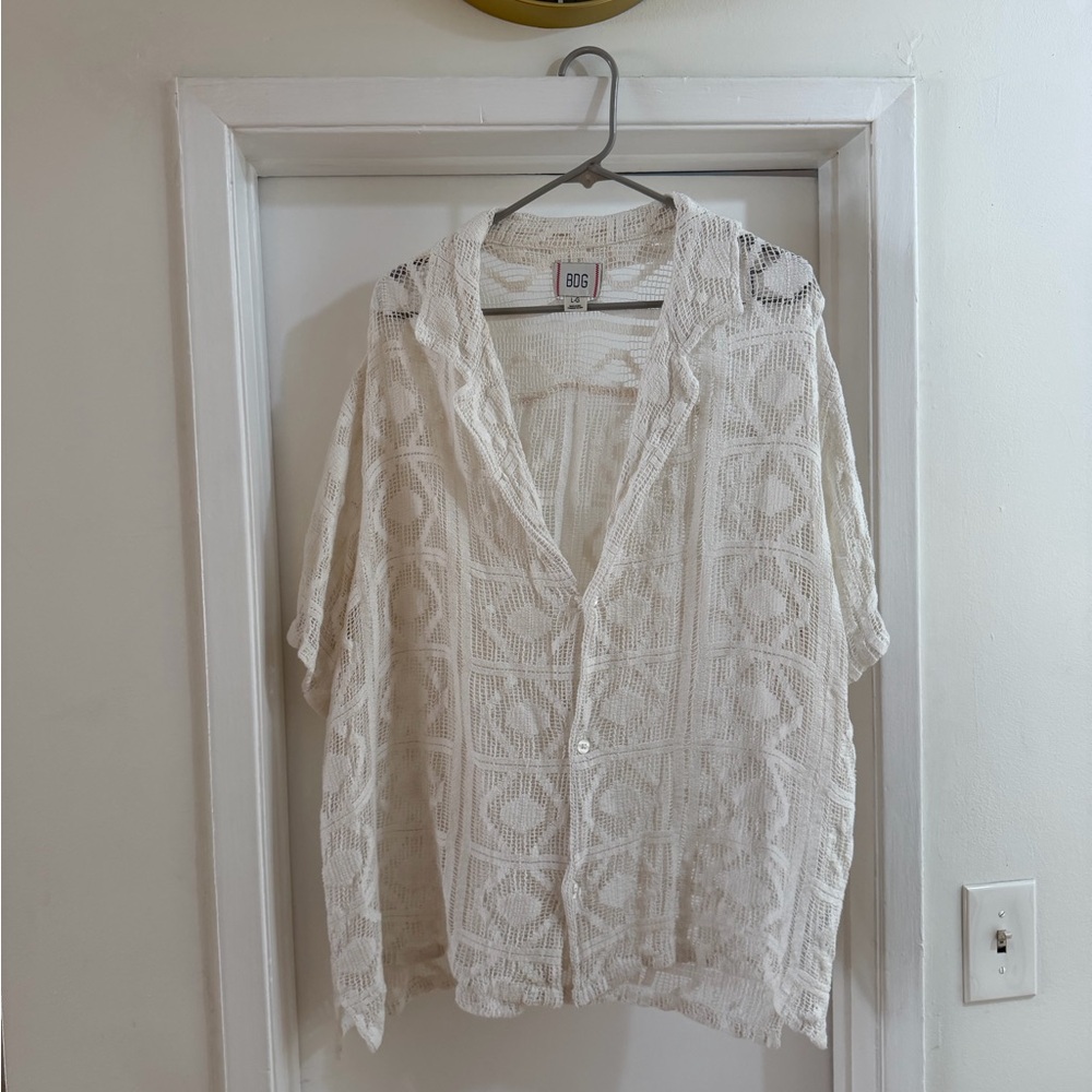 BDG Cream Sheer Knit Top